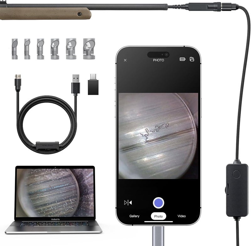 Teslong Rifle Borescope for Phone & PC, USB C Bore Scope Camera with Lights & Mirror Set, Fits .20 Caliber & Larger, Flexible Gun Cleaning Camera, Compatible with iPhone 15/16 & USB-C Android Devices - Image 1